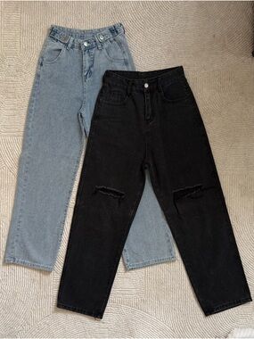 YesStyle Boyfriend Jeans — Black & Light Blue